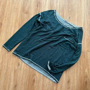 Color Thread Long Sleeve Scoop Neck Knit Blouse Teal Green Women’s Size S